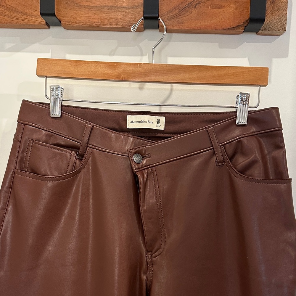 Abercrombie & Fitch Curve Love Pants in Vegan Leather with Criss Cross Waistband
